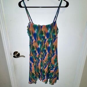 Urban Outfitters Moxi Mesh Multicolor Ruffled Mini Slip Dress
